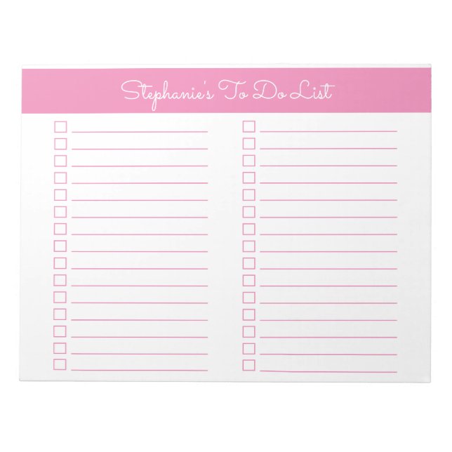 Simple Pink 8.5x11 Two Column Checklist Notepad (Front)