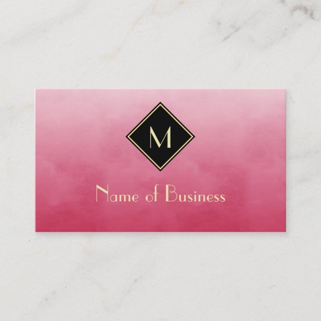 Simple Pink and Black Professional Gold Monogram Business Card (Front)