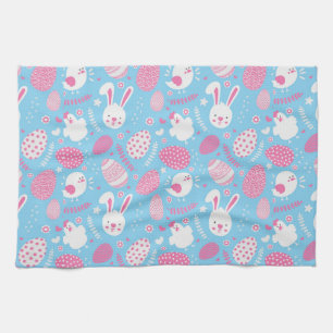 Simple Pink and Blue Easter Pattern Kitchen Towel