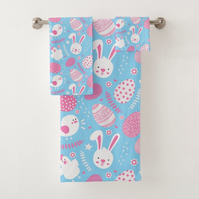 Simple Pink and Blue Easter Pattern | Towel Set (Insitu)