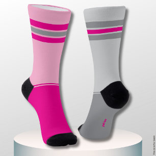 Simple Pink and Grey, Gray and Pink Mismatching Socks