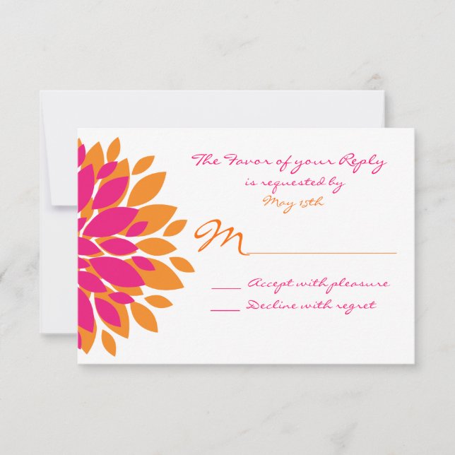 Simple Pink and Orange Flowers Wedding RSVP Cards (Front)