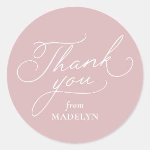 Simple pink and white baby shower thank you classic round sticker