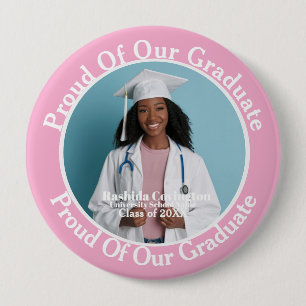 Simple Pink and White Graduation Photo 4 Inch Round Button