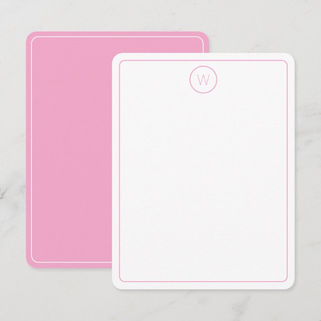 Simple Pink and White Monogram Card (Front/Back)