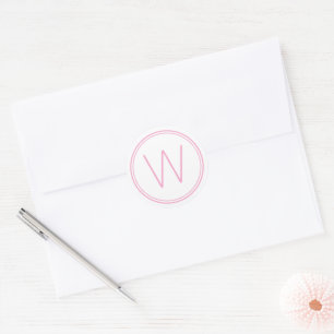 Simple Pink and White Monogram Classic Round Sticker