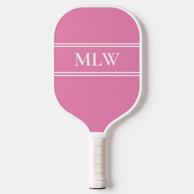 Simple Pink and White Monogram Pickleball Paddle (Front)
