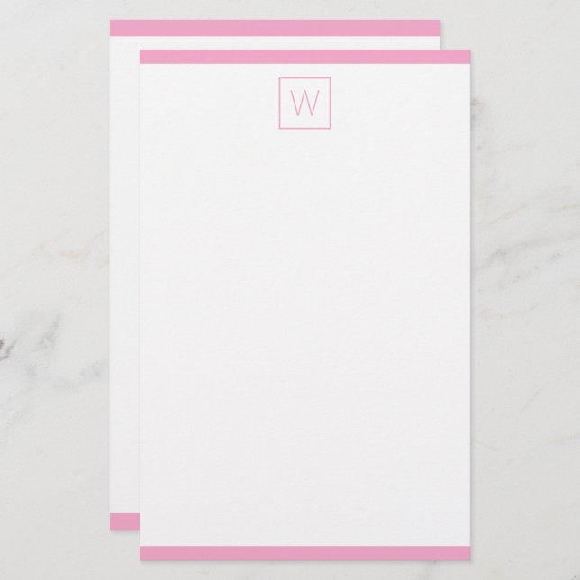 Simple Pink and White Monogram Stationery (Front/Back)