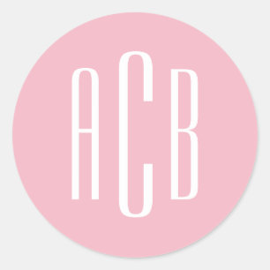 Simple Pink and White Three Letter Monogram Classic Round Sticker