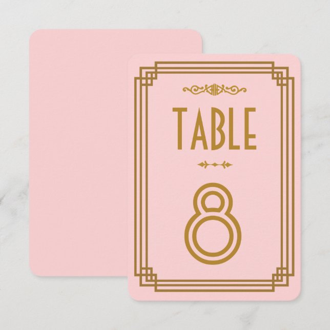 Simple Pink Art Deco Wedding Table Numbers (Front/Back)