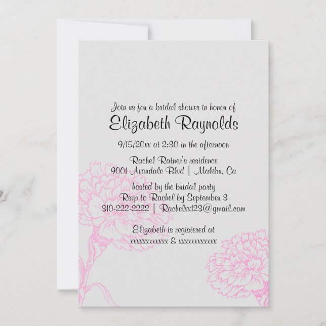 Simple Pink & Black Bridal Shower Invitations (Front)