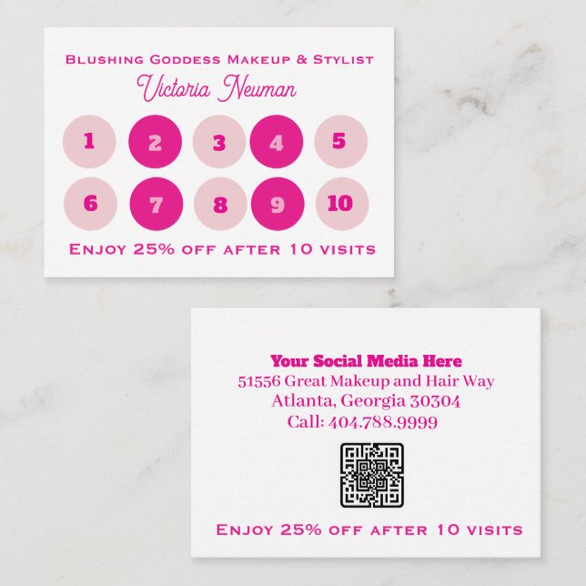 Simple Pink & Black Business QR Code Loyalty Card (Front/Back)