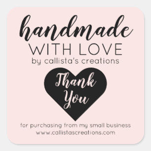 Simple Pink Black Heart Logo Customer Thank You Square Sticker
