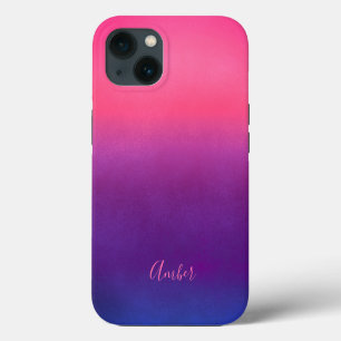 Simple Pink Blue Gradient Textured Personalized iPhone 13 Case