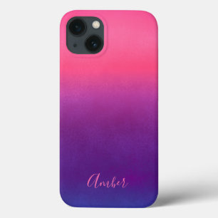 Simple Pink Blue Gradient Textured Personalized iPhone 13 Case