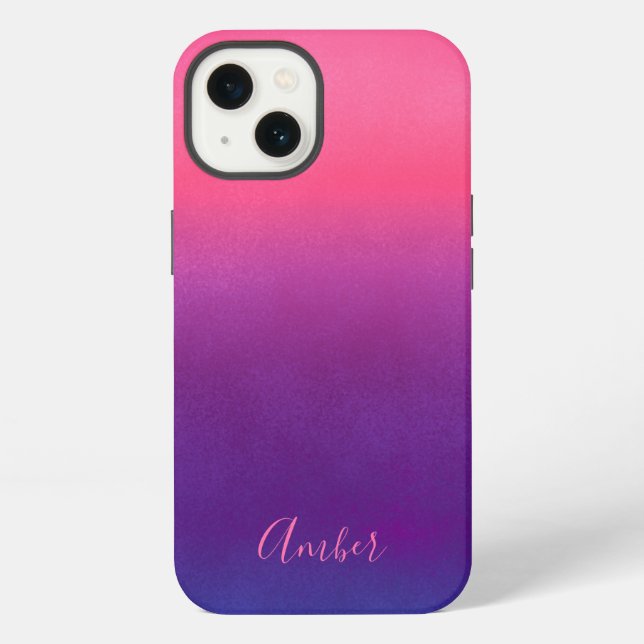 Simple Pink Blue Gradient Textured Personalized iPhone Case (Back)