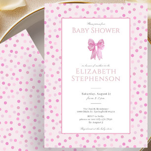 Simple Pink Bow Polka Dots Baby Shower Invitation