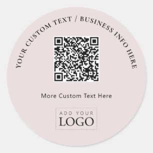 Simple Pink Business Logo QR Code Promotional Classic Round Sticker