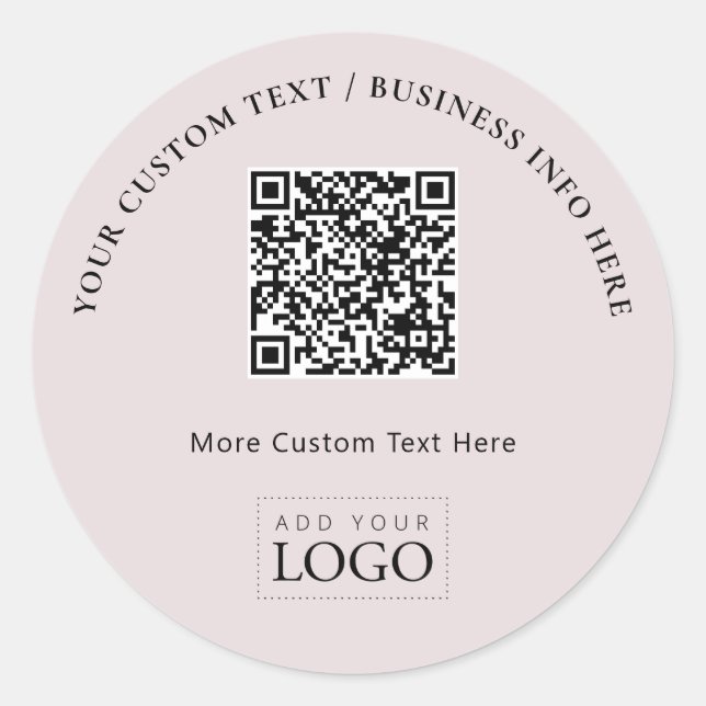 Simple Pink Business Logo QR Code Promotional Classic Round Sticker (Front)