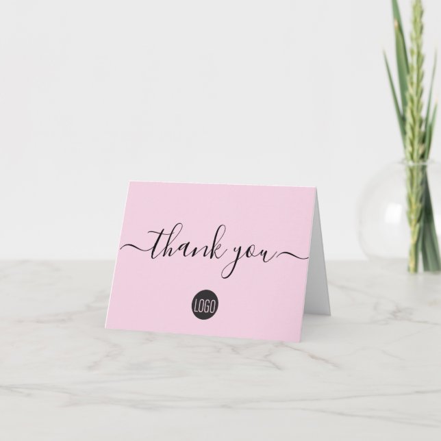 Simple Pink Business logo Thank You Card (Front)