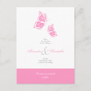 Simple Pink Butterflies Save The Date Wedding Announcement Postcard