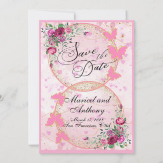 Simple Pink Butterflies theme Save the Date