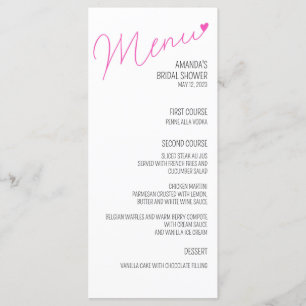 Simple Pink Calligraphy Bridal Shower Menu