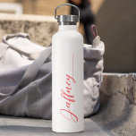 Simple Pink Calligraphy Monogram Water Bottle<br><div class="desc">A simple and cute personalized name stainless steel water bottle. Add your name and make it yours.</div>