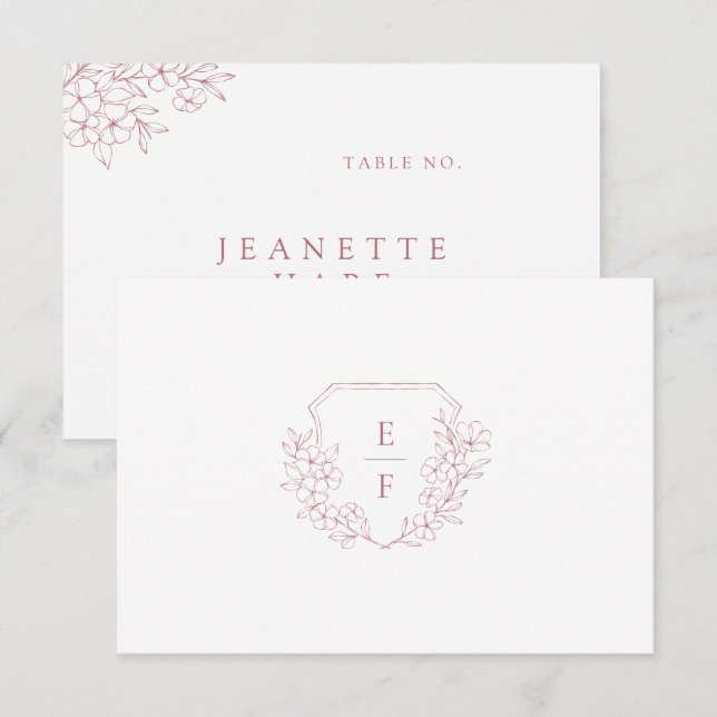 Simple Pink Cherry Blossom Monogram Crest Card (Front/Back)
