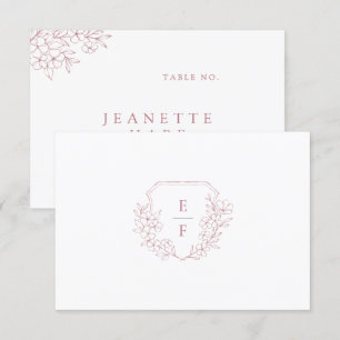 Simple Pink Cherry Blossom Monogram Crest Card