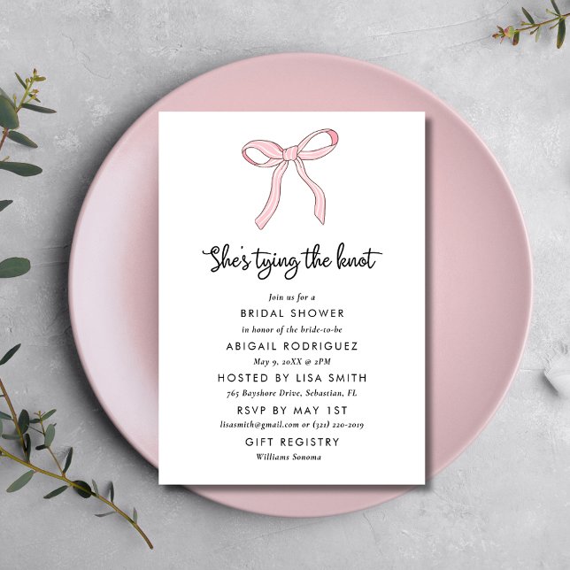 Simple Pink Coquette Bow Bridal Shower  Invitation (Simple Pink Coquette Bow Bridal Shower Invitation)