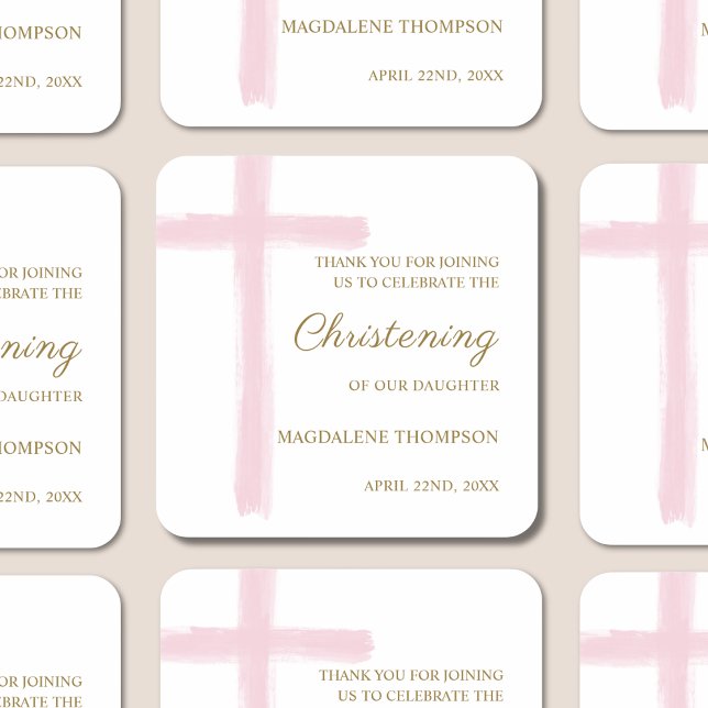 Simple Pink Cross Christening Baptism Thank You Square Sticker (Creator Uploaded)
