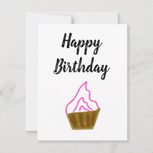 simple pink cupcake elegant happy birthday card