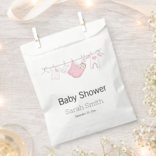 Simple Pink Cute Girl Clothesline Baby Shower   Favour Bag