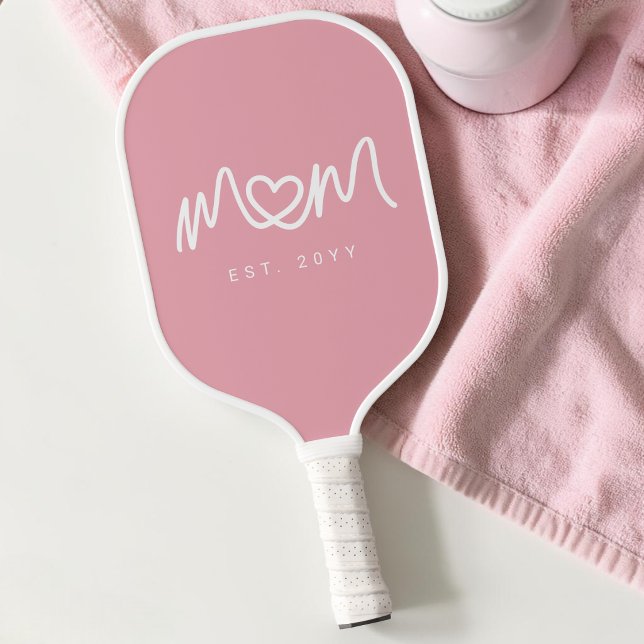 Simple Pink Cute Heart Script Mom Established Est Pickleball Paddle (Simple Pink Cute Heart Script Mom Established Est Pickleball Paddle)