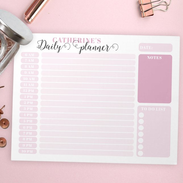 Simple Pink Daily Hourly Planner From 6AM - 10 PM Notepad (Creator Uploaded)