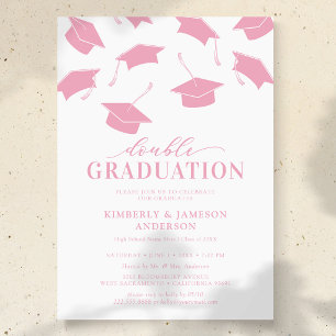 Simple Pink Double Graduation Party Invitations