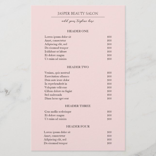 Simple Pink Elegant Modern Business Price List Flyer (Front)