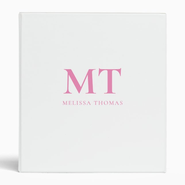 Simple Pink Elegant Monogram  Binder (Front)