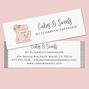 Simple Pink Floral Cake Mixer Bakery Mini Business Card
