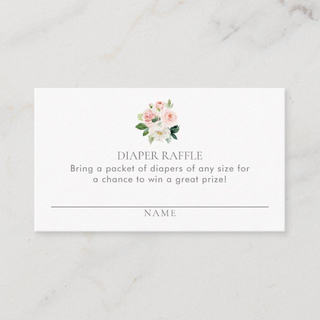 Simple Pink Floral Diaper Raffle Ticket  Enclosure Card (Front)