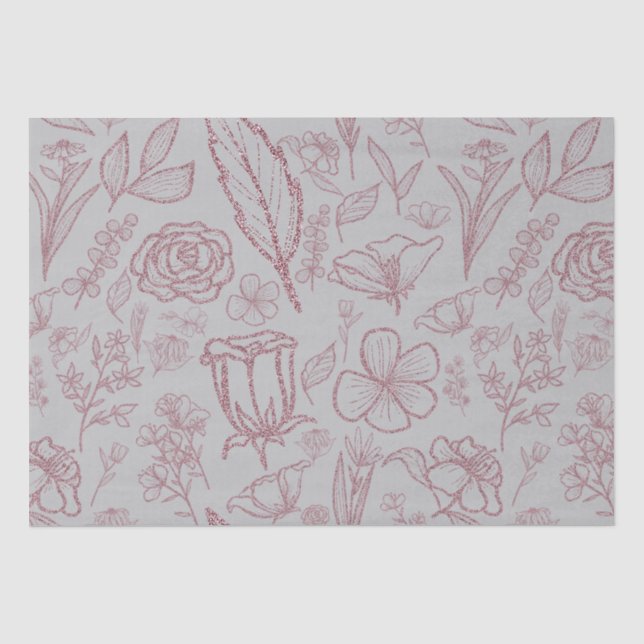 Simple Pink Floral on Grey | Tissue Paper (Front)