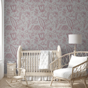 Simple Pink Floral on Grey   Wallpaper