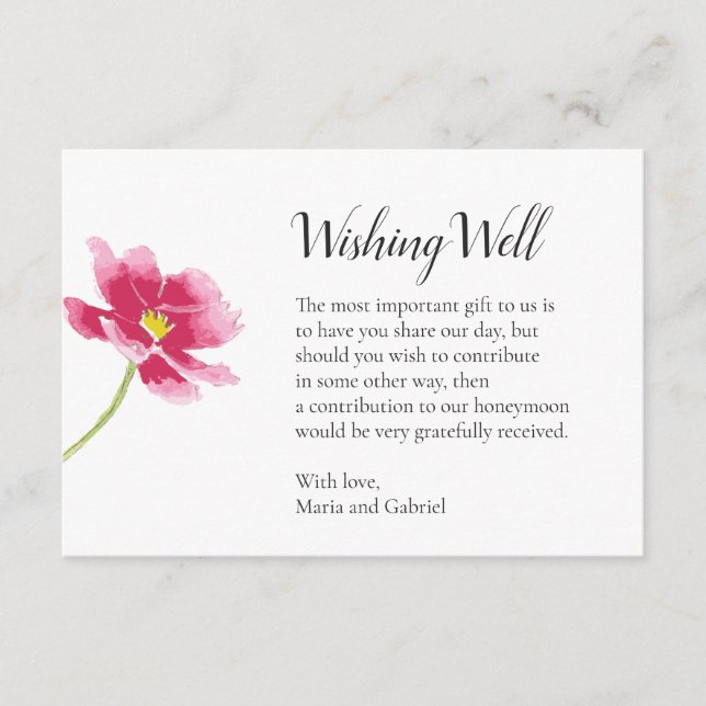 Simple pink Flower. Stylish wedding wishing well Enclosure Card (Front)