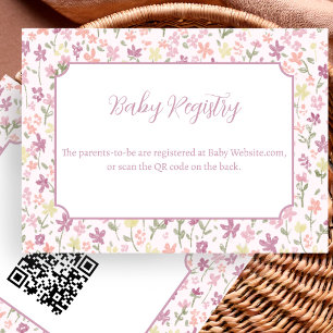 Simple Pink Flowers Baby Registry QR Code Card