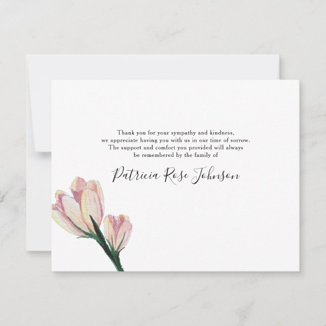 Simple Pink Flowers Funeral Memorial Thank You (Front)
