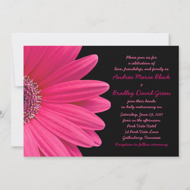 Simple Pink Gerbera Daisy Wedding Invitation (Front)