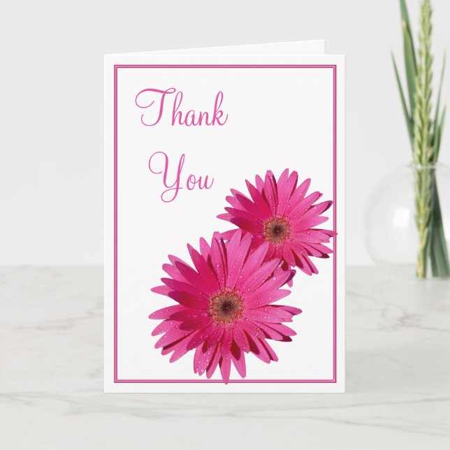 Simple Pink Gerbera Daisy Wedding Thank You Card (Front)