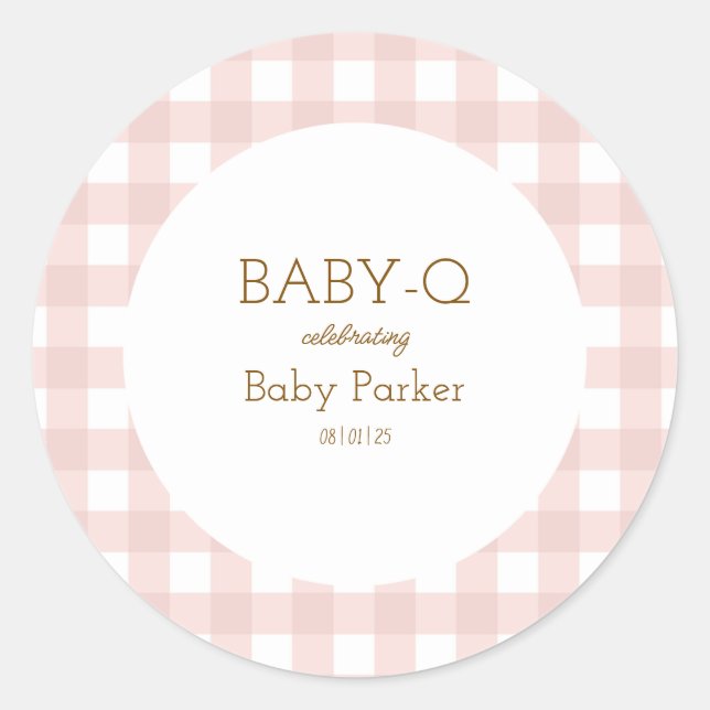 Simple Pink Gingham Baby Shower Sticker (Devant)
