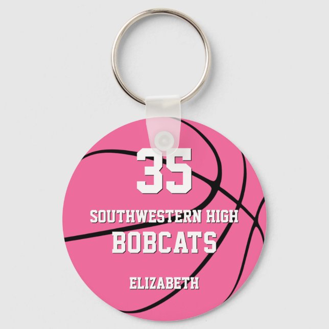 simple pink girl's sports basketball team name keychain (Front)